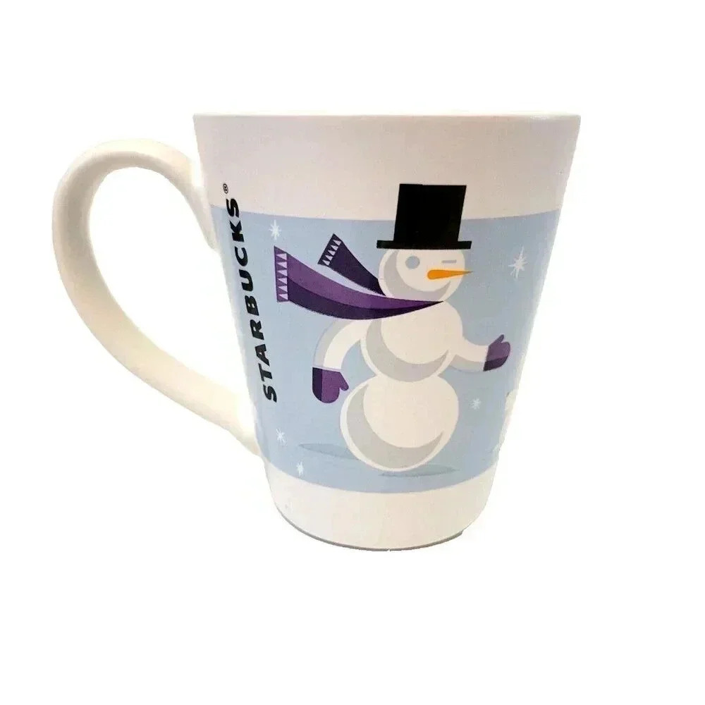 2011 Starbucks Snowman Coffee Mug Cup Christmas Holiday Winter Bunny Snowflakes